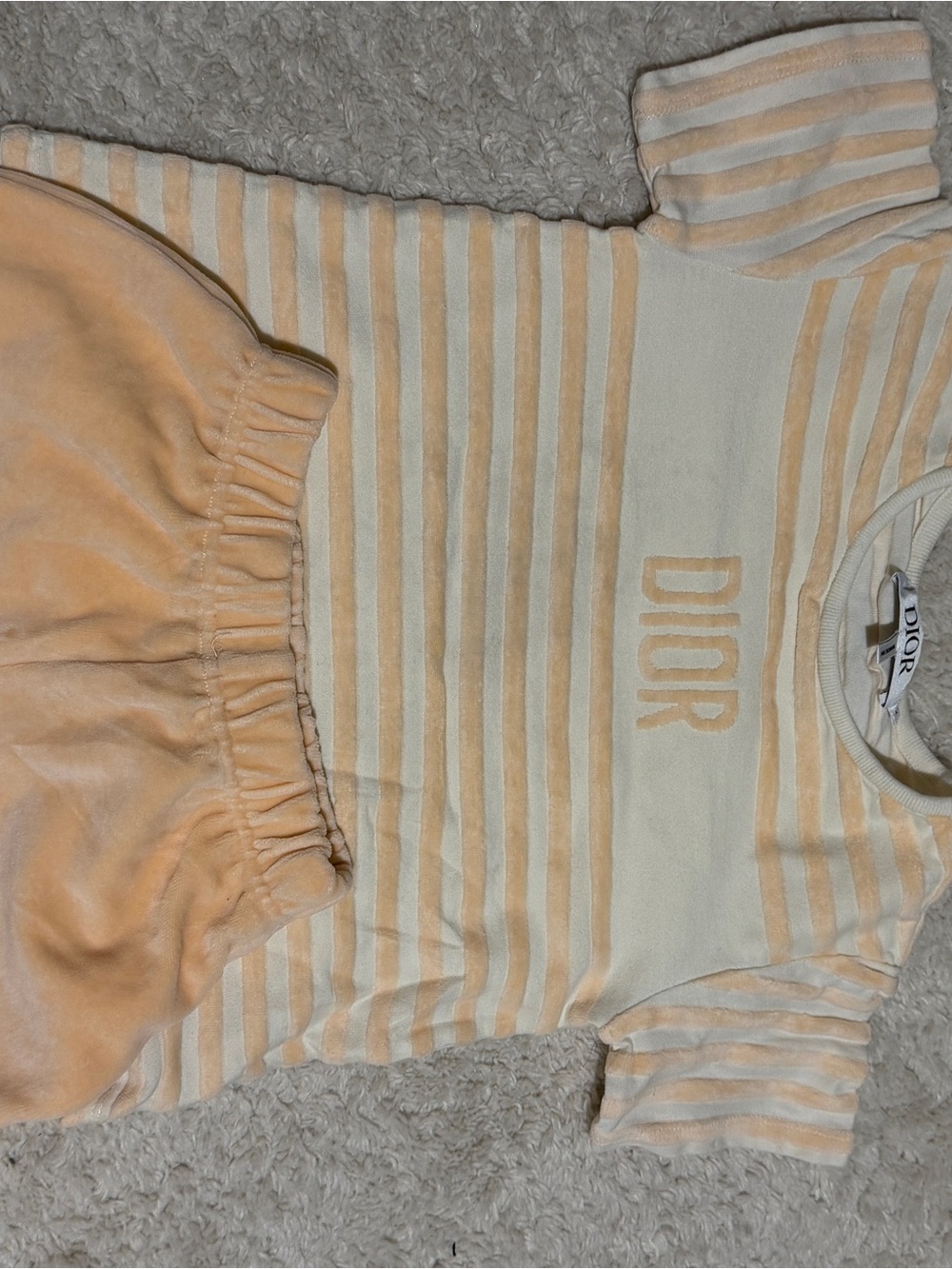 Dior Kids Peach and Cream Striped Tee & Shorts Set